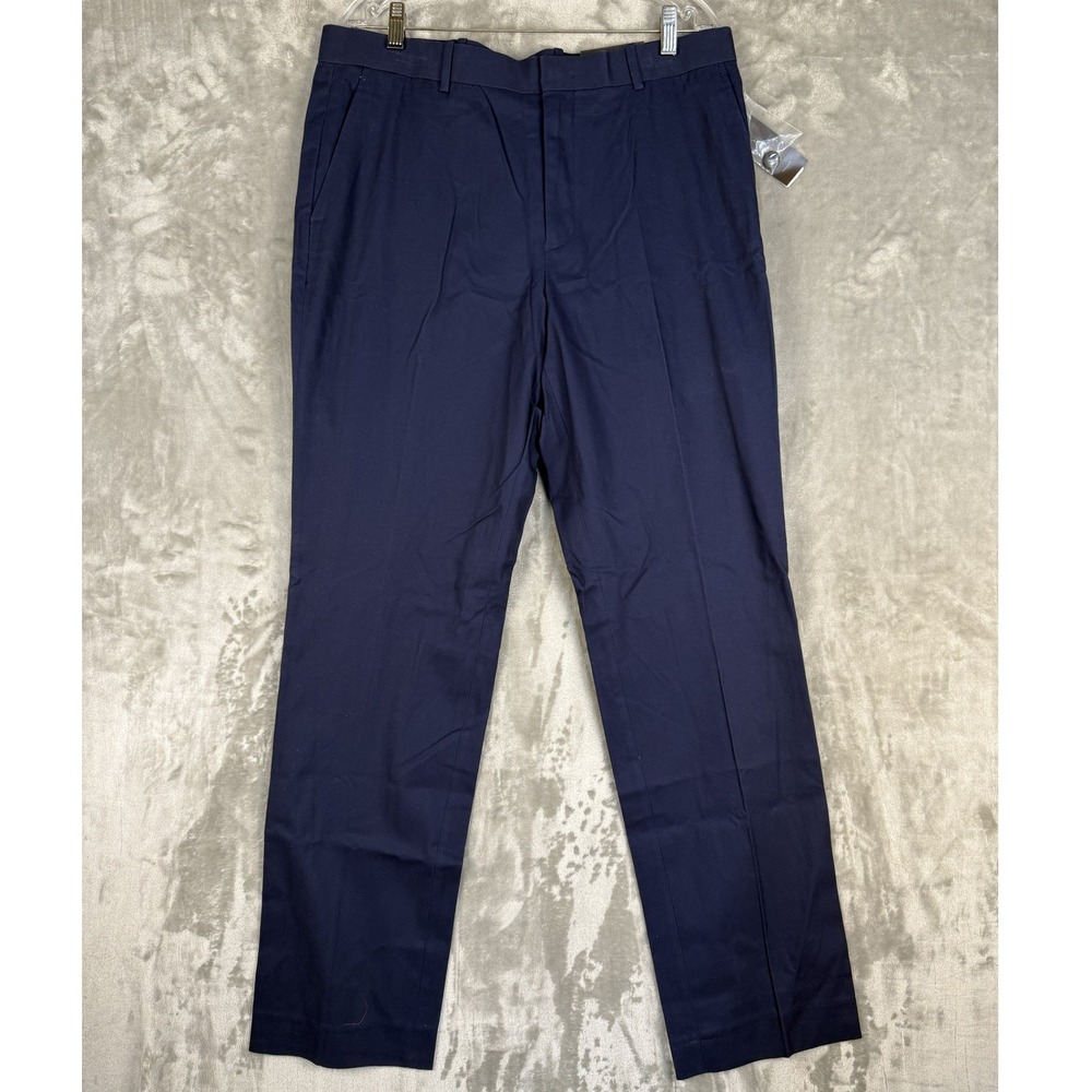 Y2K Tasso Elba Mens 34x34 Signature Chino Pants Classic Fit Navy Blue Flat Front